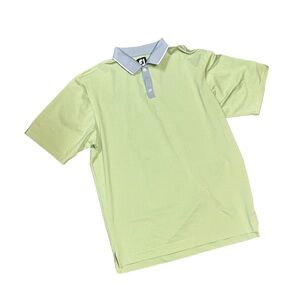 Footjoy Mens L Neon Green Gray Striped Short Sleeve Golf Polo Shirt